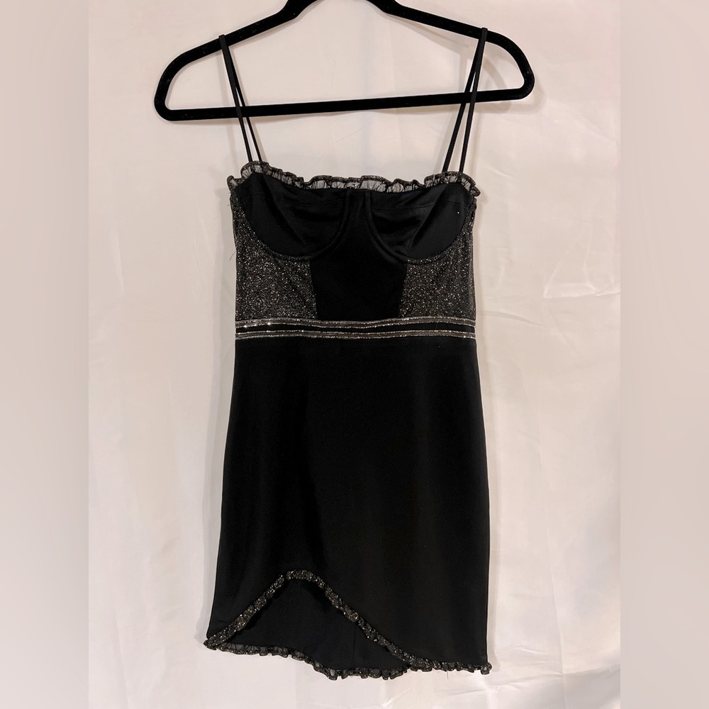 H:ours el dorado mini dress XS corset black metallic romantic whimsy goth​​​​​​ - Picture 3 of 16